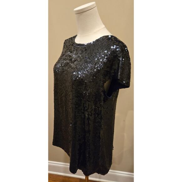 Theory 100% Silk Sequin Cap Sleeve Top Blue Keyhole Closure Large - Picture 3 of 10
